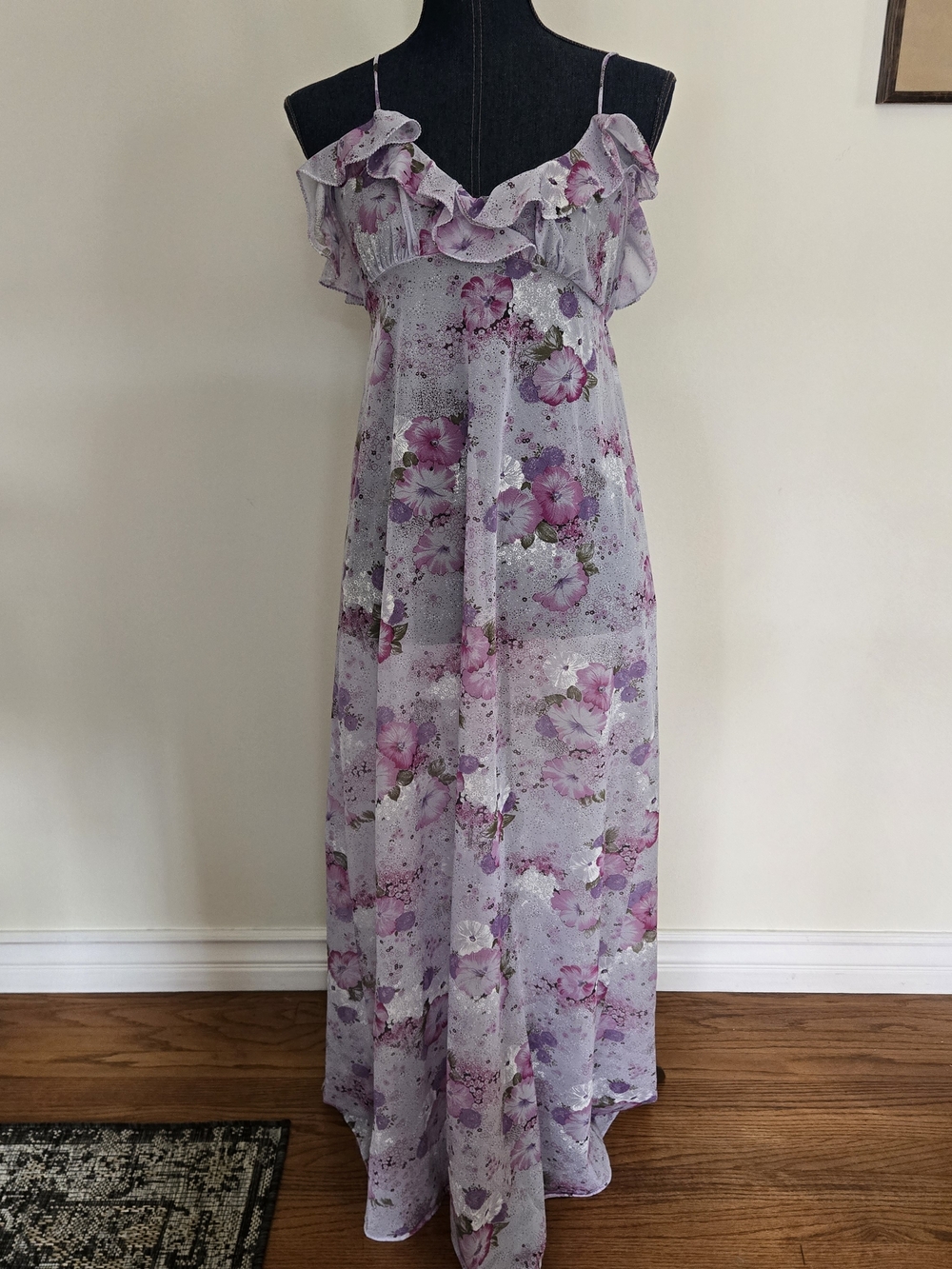 Vintage Lavender Floral Maxi Dress